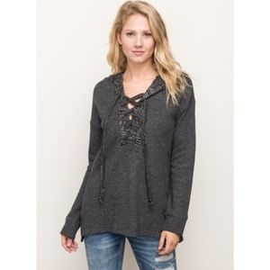 Mystree Lace-Up Hoodie Sweater